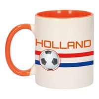 Holland vlag met voetbal mok/ beker oranje wit 300 ml