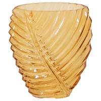 Mega Collections Bloemenvaas Leafy - oranje - glas - blader relief - 11 x 21 cm