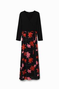 Midi-wikkeljurk bloemen - BLACK - XL