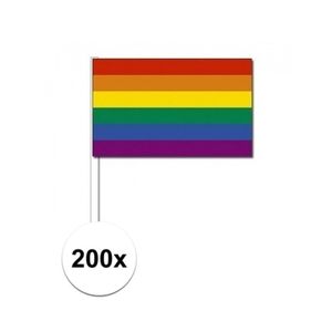 200x Zwaaivlaggetjes met regenboog   -