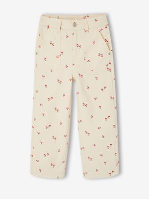 Wijde broek voor meisjes met kersen van katoen vanille