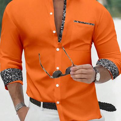 Bon&Bon Men's Yellow Long Sleeve Casual Button-Up Floral Shirt Orange / XL