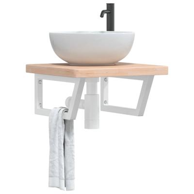 Badkamer wandschap staal en massief eikenhout