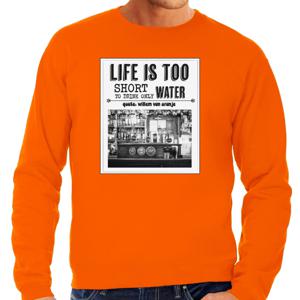 Bellatio Decorations Koningsdag sweater voor heren - vintage poster - oranje - oranje feestkleding 2XL  -