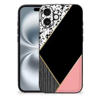 iPhone 16 Plus Backcover Zwart Roze Vormen