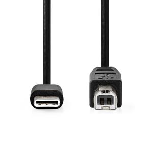 USB-Kabel | USB 2.0 | USB-C© Male | USB-B Male | 480 Mbps | Vernikkeld | 2.0 m | Rond | PVC | Zwar