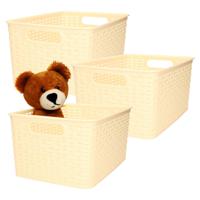 Opbergmand - 3x - Kastmand - rotan kunststof - beige/geel - 10 Liter - 22 x 33 x 16 cm