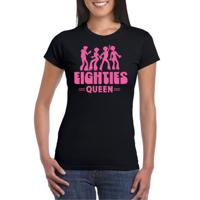 Verkleed T-shirt voor dames - eighties queen - zwart/roze - jaren 80/80s - carnaval