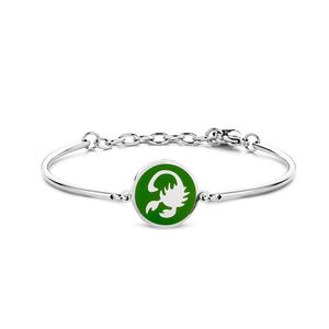 CO88 Collection Zodiac 8CB 90329 Stalen Armband met Hanger - Sterrenbeeld Schorpioen 15 mm - One-size - Zilverkleurig / Donkergroen