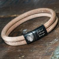 Dubbel licht leren armband met Vingerafdruk Hartje gravure