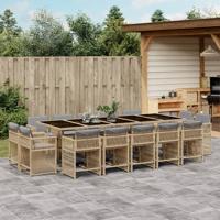 15-delige Tuinset met kussens poly rattan gemengd beige