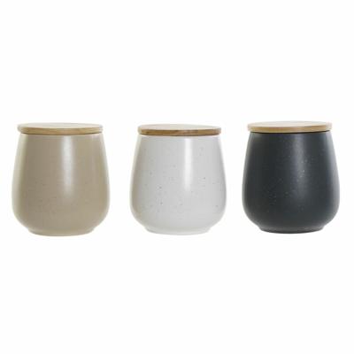 Tin DKD Home Decor Wit Beige Donker grijs 10 x 10 x 13 cm (3 Stuks)