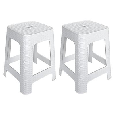 Zit krukjes - 2x - wit - rotan kunststof - 37 x 37 x 45 cm - extra zitplaatsen