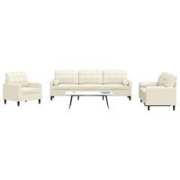 3-delige Loungeset met kussens en bolsters fluweel crèmekleurig