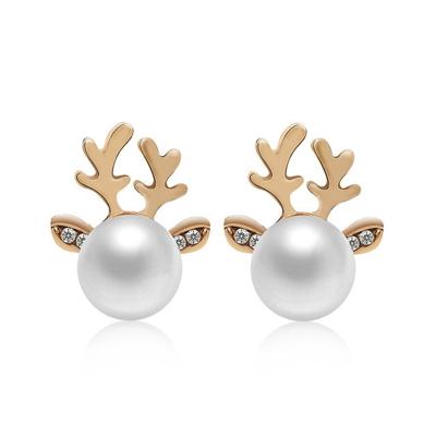 Micro-set parel gewei oorbellen Hertenhoofd oorbellen elk oor studs (goud)
