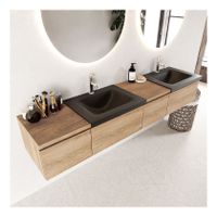 Mondiaz Bukla 200cm badmeubel met module 40 rechts kleur washed oak 4 lades met dubbele wastafel 2 kraangaten kleur urban