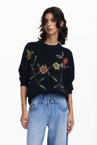 Geborduurde bloemen sweatshirt - BLACK - XL