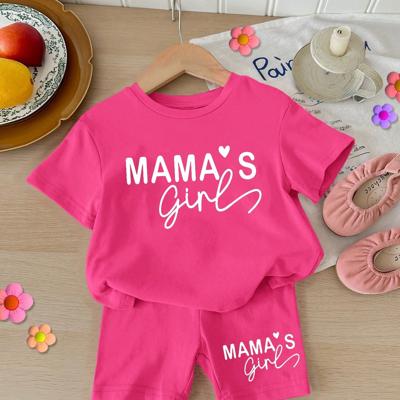 Baby Girls 2pcs Set Round Neck Short Sleeve T-Shirt And Leggings, Casual & Minimalist Hot Pink