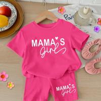 Baby Girls 2pcs Set Round Neck Short Sleeve T-Shirt And Leggings, Casual & Minimalist Hot Pink