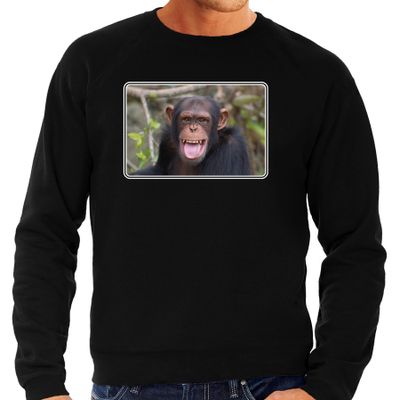 Dieren sweater / trui met Chimpansee apen foto zwart voor heren