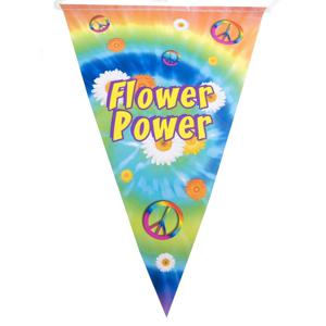 Vlaggenlijn flower power hippie sixties feest decoratie - 5 meter - thema slingers