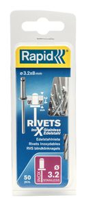 Rapid blindklinknagel rvs + drill 3.2x8mm (50st)