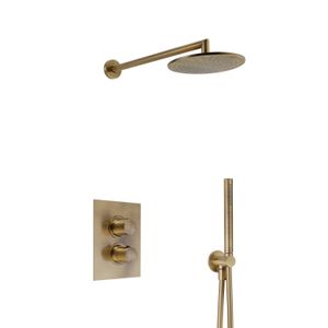 Regendoucheset Inbouw Salenzi Giro S Muur Uitloop Gegalvaniseerd Geborsteld Messing Goud 20 cm OP=OP