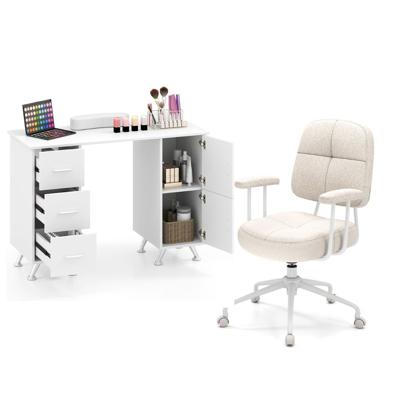 Nageltafel met Lades en Ergonomische Draaibare Bureaustoel Houten Werkplek en Gestoffeerde Computerstoel