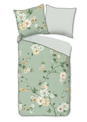 Descanso Dekbedovertrek "bloemen" - Groen - (155x220 cm) - Katoen Satijn