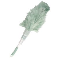 Plumeau/duster - synthetisch - groen/grijs - 55 cm - stoffer/ragebol - thumbnail