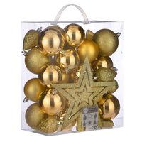 39x stuks kunststof kerstballen en kerstornamenten met ster piek warm goud mix