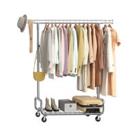 Kledingrek op wieltjes voor zware lasten en flexibel gebruik, zilver / enkele stang