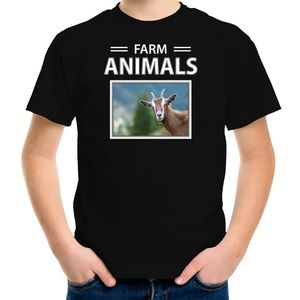 Geiten t-shirt met dieren foto farm animals zwart voor kinderen