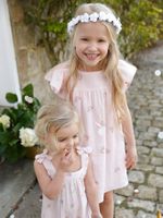 Geborduurde meisjesjurk van katoenen gaas roze - thumbnail