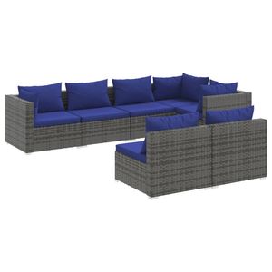 vidaXL 7-delige Loungeset met kussens poly rattan grijs