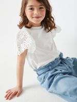 Wijde "paperbag"-driekwartmeisjesbroek van licht denim double stone