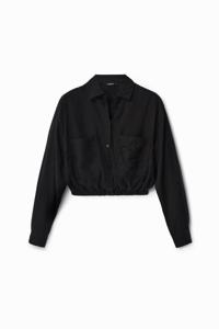 Cropped shirt met een zakje met hart - BLACK - M