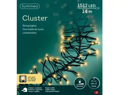 Lumineo led cluster 14m-1512l zwart/soft gold