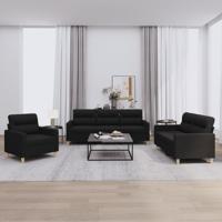 3-delige loungeset met kussens stof zwart