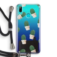 Cactusprint roze: Huawei P Smart (2019) Transparant Hoesje met koord