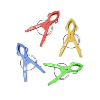 Handdoekklem - 4x - gekleurd - kunststof - 12 cm - handdoek knijper