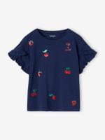 Gestreept t-shirt met paillettenhartje voor meisjes marineblauw - thumbnail
