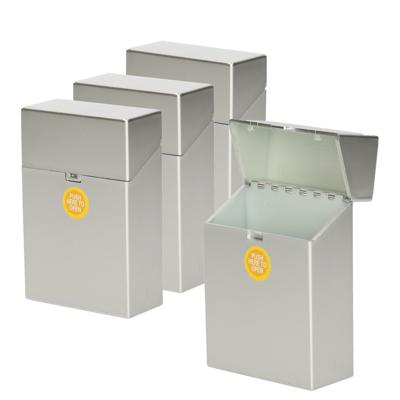 Sigarettendoosje - 4x - zilver - kunststof - 6 x 3 x 9 cm - bewaarbox - sigarettenkoker - peukenbox