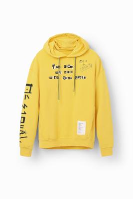 Sweatshirt met capuchon en teksten - YELLOW - XL