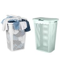 Wasmand Ventilation - met deksel - 2x - wit en groen - 50 liter - 61 x 43 cm