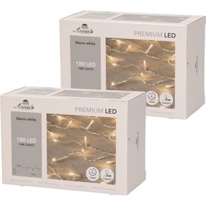 Set van 2x stuks kerstverlichting warm wit 180 leds met dimmer en timer functie 1800 cm