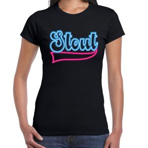 Verkleed T-shirt dames - Stout - zwart - blauw neon - themafeest fout/goud/stout