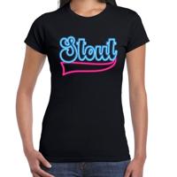 Verkleed T-shirt dames - Stout - zwart - blauw neon - themafeest fout/goud/stout