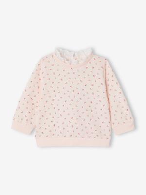 Babysweatshirt met bloemenprint en geborduurde kraag lichtroze