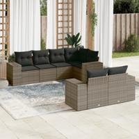 7-delige Loungeset met kussens poly rattan grijs